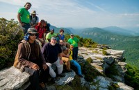 Hawksbill Mountain, NC -- seated, left to right: Jose Arroyo, Bill Hodge, SAWS Crew Leader Bobby Berry, John Castaneda; standing, L to R: Roger Osorio, Jeffrey Jones, Rasaq Balogun, Leon Gibbs (seated behind), Kwaku Kodua, SAWS Crew Leader Xenia Pantos, Curt Collier